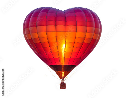 Heart-Shaped Hot Air Balloon Soaring at Sunset, Isolated on Transparent Background