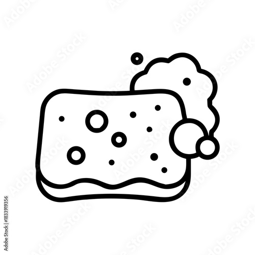 Cleaning sponge with bubbles in minimalist line art style  