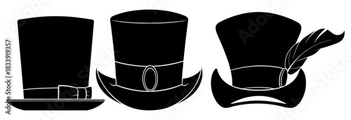Top Hat Silhouette Set. Classic Gentleman Hat Vector Collection