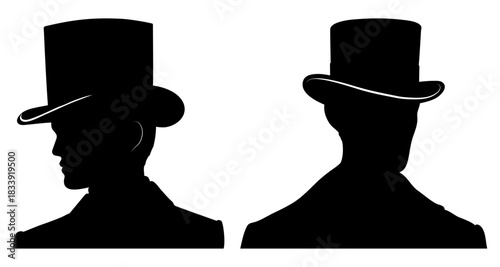 Gentleman Silhouette with Top Hat. Vintage Male Profile Vector Illustration
