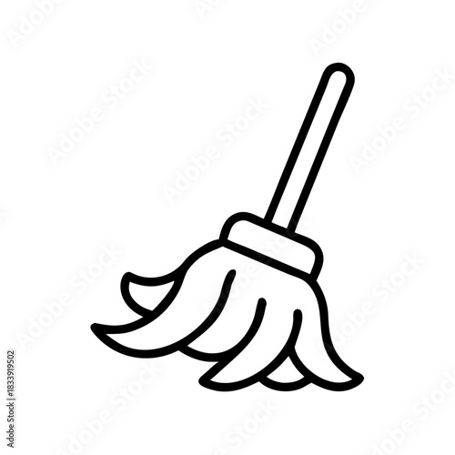 Cleaning mop in simple line art style  