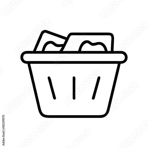 Minimalistic line art basket filled with groceries  