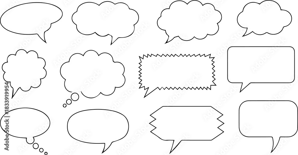 Obraz premium Collection of speech bubbles set of different shapes and styles, perfect for adding dialogue and text to your designs and illustrations
