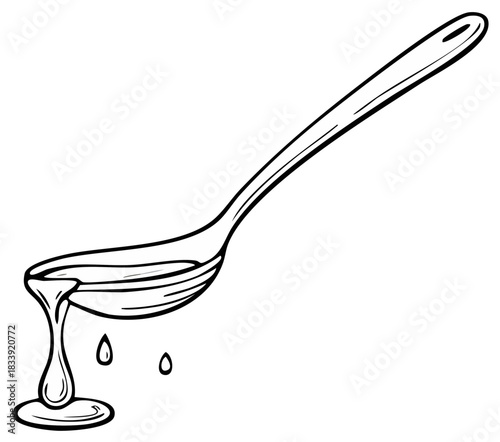 Illustration of thick liquid dripping from a spoon, cooking and baking ingredient