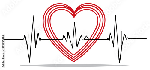 Red Heart with Black Heartbeat Line Graphic Illustration for Medical and Health Concepts