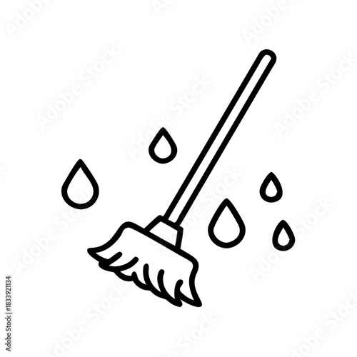 Cleaning mop with water droplets isolated on white background  