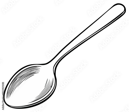 Simple Spoon Sketch Illustration: Metal Utensil with Classic Design for Culinary or Cooking Projects