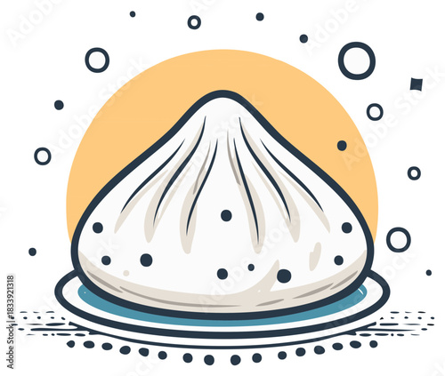 Modern vector illustration of a traditional steamed soup dumpling on a plate