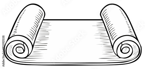 Vintage Rolled Papyrus Scroll with Black Outline and Hatching