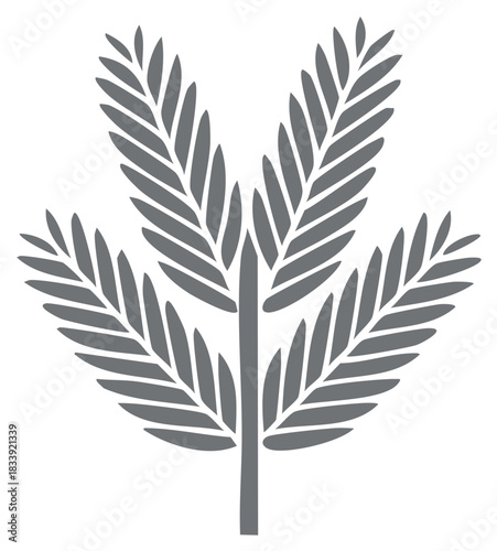 Stylized grey palm frond illustration isolated on white