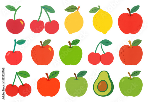 PNG Colorful fruits cartoon illustration, element set on transparent background