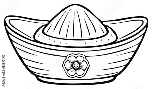 Asian traditional gold ingot sycee fortune prosperity symbol line drawing