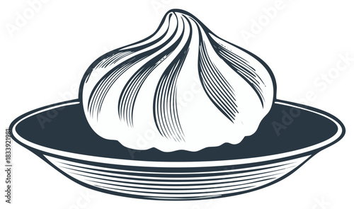 Classic Asian steamed dumpling on a plate vintage engraving illustration