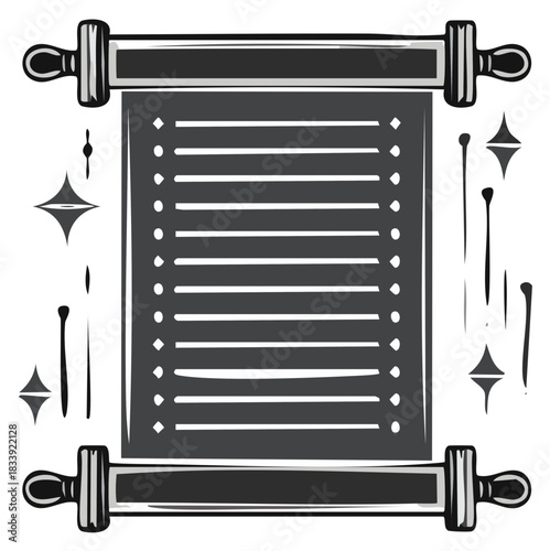 Traditional unrolled parchment scroll illustration with blank checklist lines and bullet points