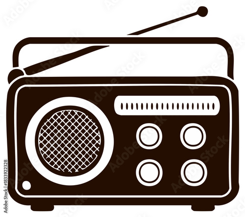 Vintage retro radio with antenna and knobs in silhouette style