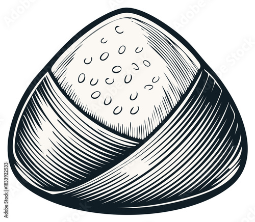 Sketch of a Triangular Rice Ball with Sesame Seeds