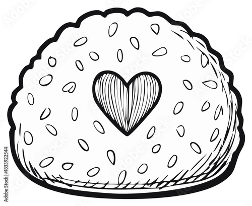 Drawn Illustration of a Rice Ball with a Heart Shape