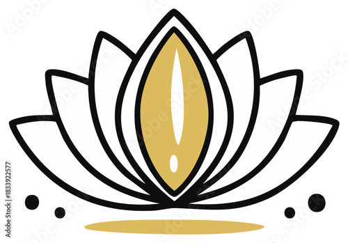 Stylized lotus flower logo with gold and white petals and black outlines