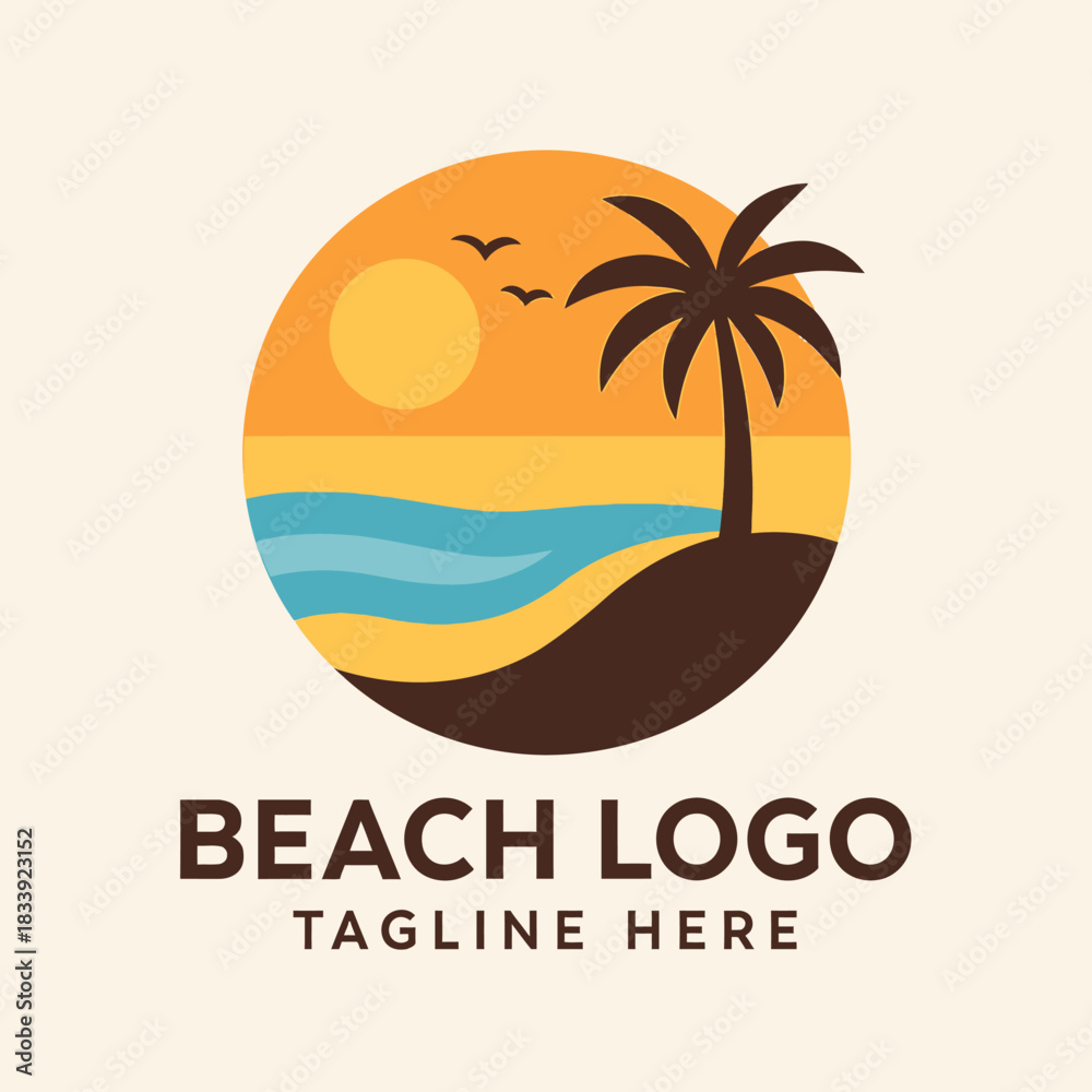 Naklejka premium vector illustration of a flat design beach logo template