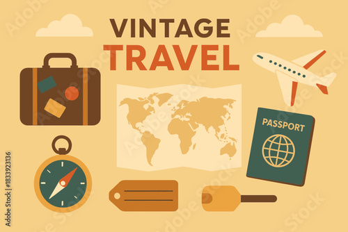 vector illustration of a flat vintage travel background