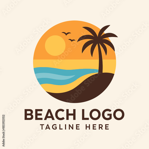 vector illustration of a flat design beach logo template