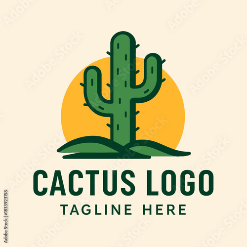 vector illustration of a flat design cactus logo template
