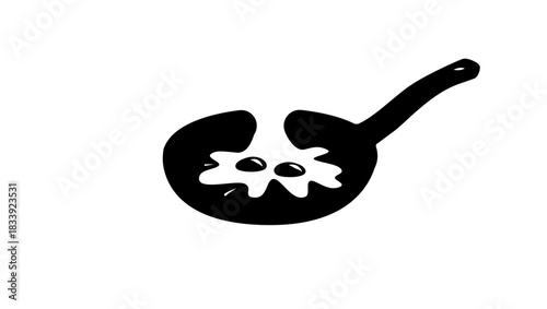 fried egg in a frying pan, black isolated silhouette