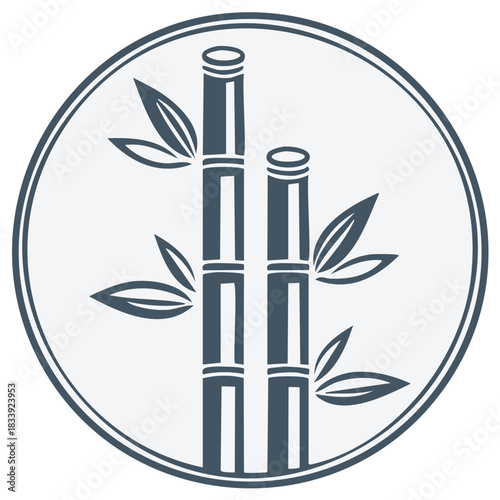 Stylized bamboo stalks with leaves inside a circular frame graphic illustration
