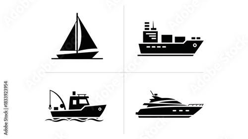 Vector illustration showcasing various types of water vessels in a minimalist style