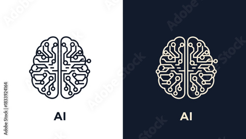 Artificial intelligence brain circuitry on contrasting backgrounds illustrating advanced