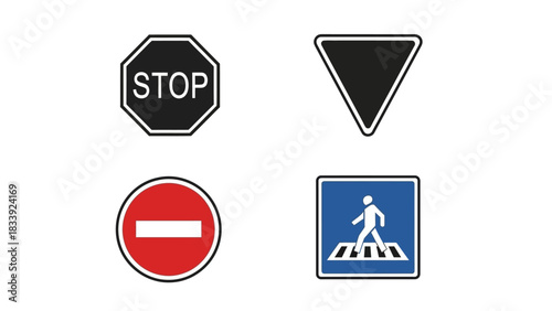 Assortment of essential traffic signs emphasizing safety and regulation for drivers