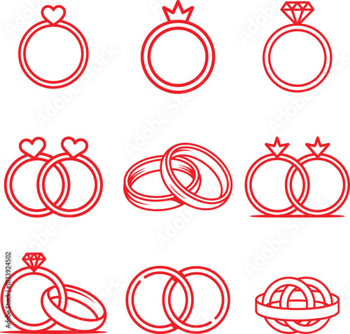 Wedding Rings Outline Icon Set