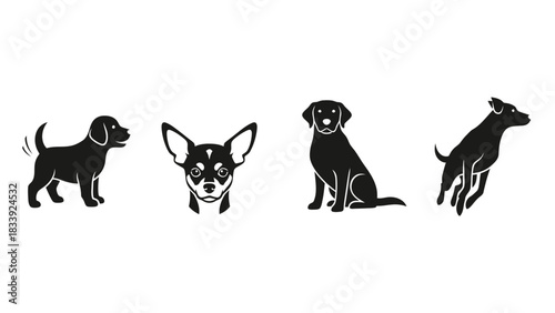 Black dog breed silhouettes isolated on white background vector illustration