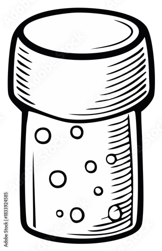 Wine Cork Drawing Illustration, Beverage Bottle Stopper Sketch, Isolated Graphic
