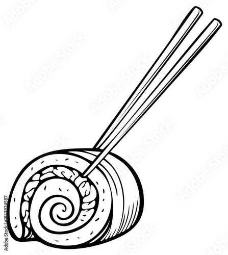 Sushi Roll with Chopsticks Illustration