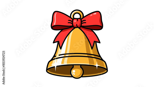 Golden Jingle Bell with Red Ribbon Bow Vector