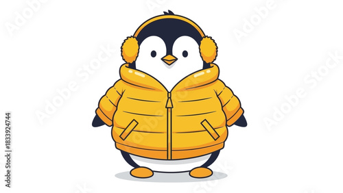 Cute Penguin Wearing Yellow Puffer Jacket Vector
