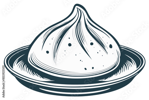 Steamed traditional Asian dumpling momo or modak on a plate stylized illustration