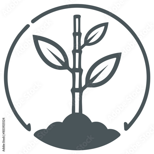 Sustainable plant growth icon showing a green sapling rooted in soil with a surrounding circular arrow