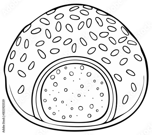 Simplified Line Art of a Round Donut with Sesame Seeds