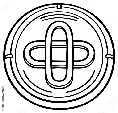 Black Outline of a Manhole Cover Design with Interlocking Links in the Center