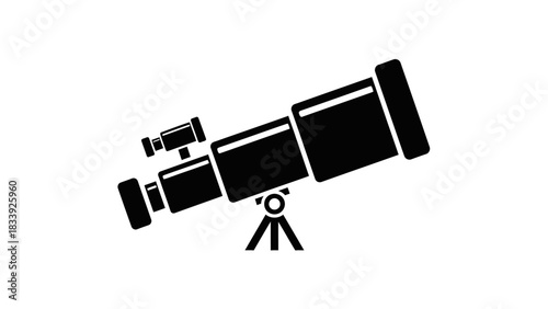 Elegant black and white silhouette illustration of a telescope on a white background