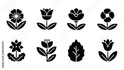 Elegant Botanical Icon Set: Collection of Minimalist Floral Designs for Modern Decor