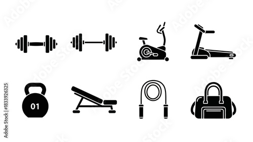 Gym equipment silhouette illustration perfect for fitness themed designs and promotions
