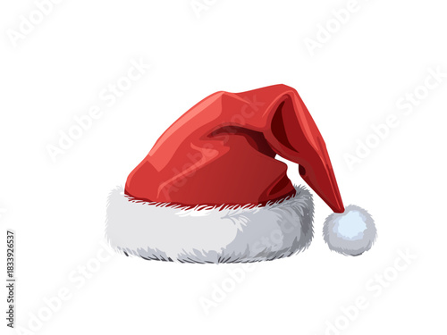 Vector Santa Hat, Christmas Red Santa Claus Cap Illustration