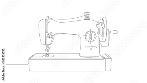 Vintage sewing machine line art perfect for fashion design or textile projects