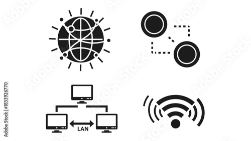 Minimalist depiction of global connectivity and network technologies with clean graphic design