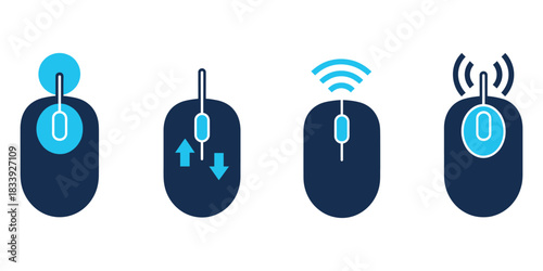 Computer mouse input gestures icon set isolated on white background