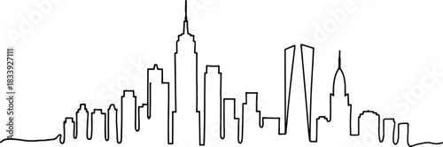 Black outline of a city skyline with varied buildings
