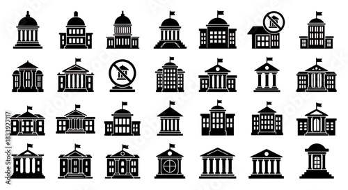 A versatile vector set featuring diverse hospital building icons, perfect for healthcare websites, medical presentations, or illustrating health services in a modern, clean style.